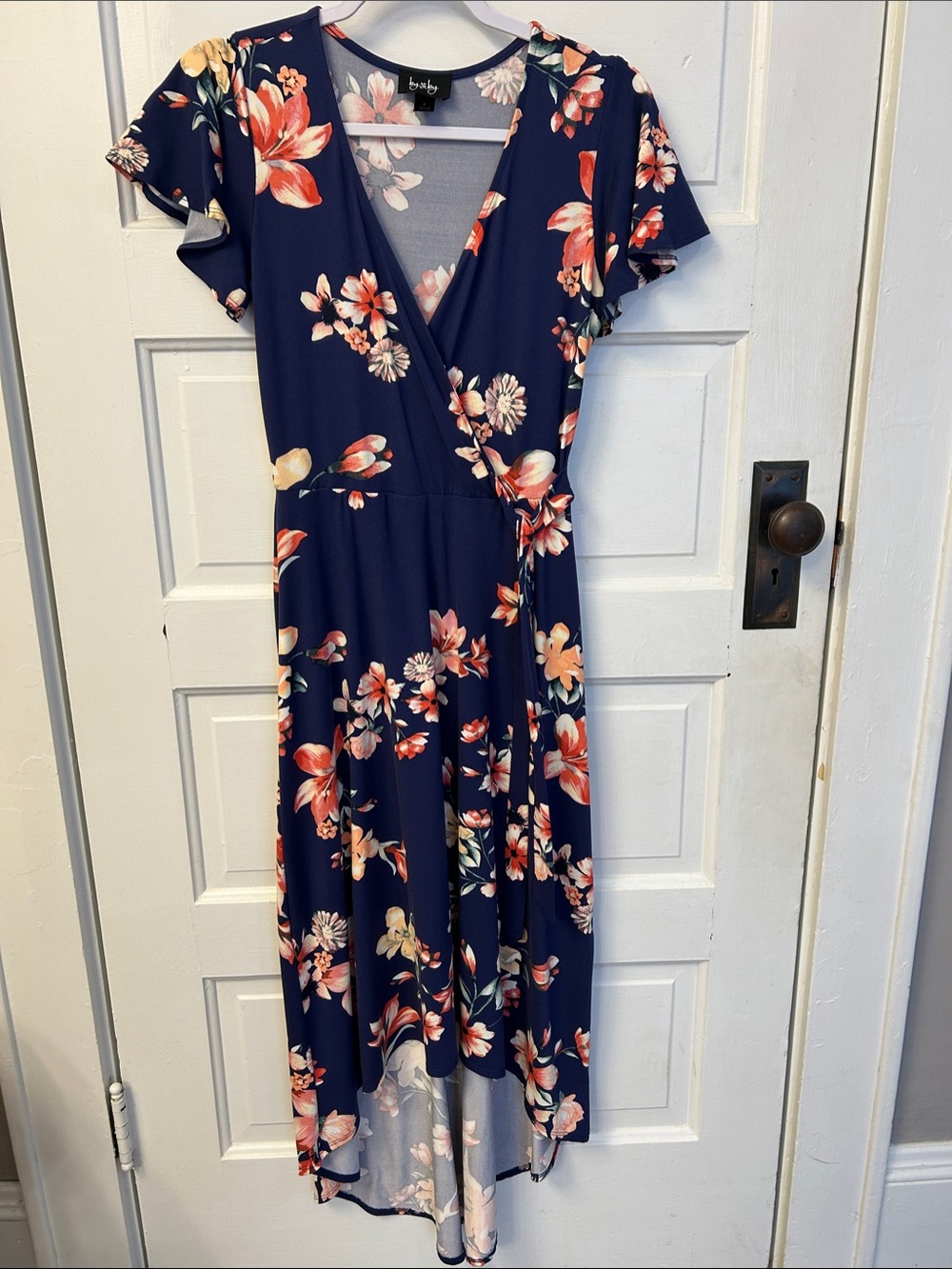 bobeau Navy Floral High-Low Wrap Dress